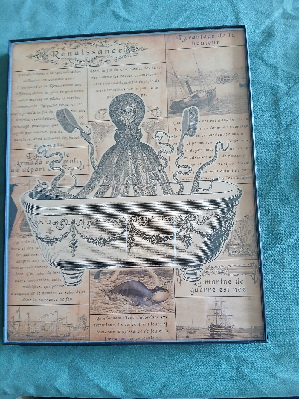 Vintage-Style Octopus Bathtub Wall Art Print - Brown & Beige